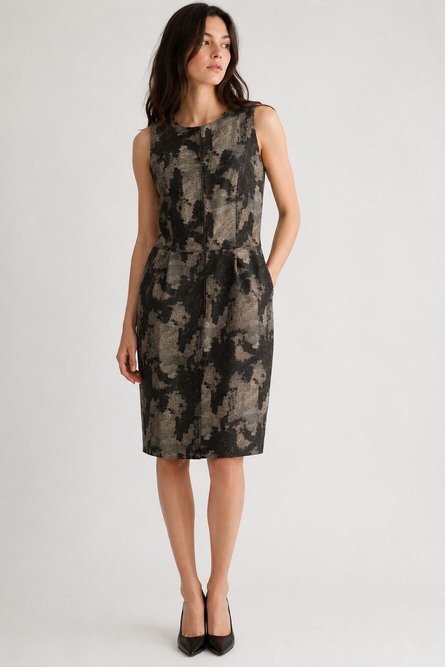 Banana Republic Brown Gold Brocade Wool Sheath Dress 14 Holiday Party Cocktail